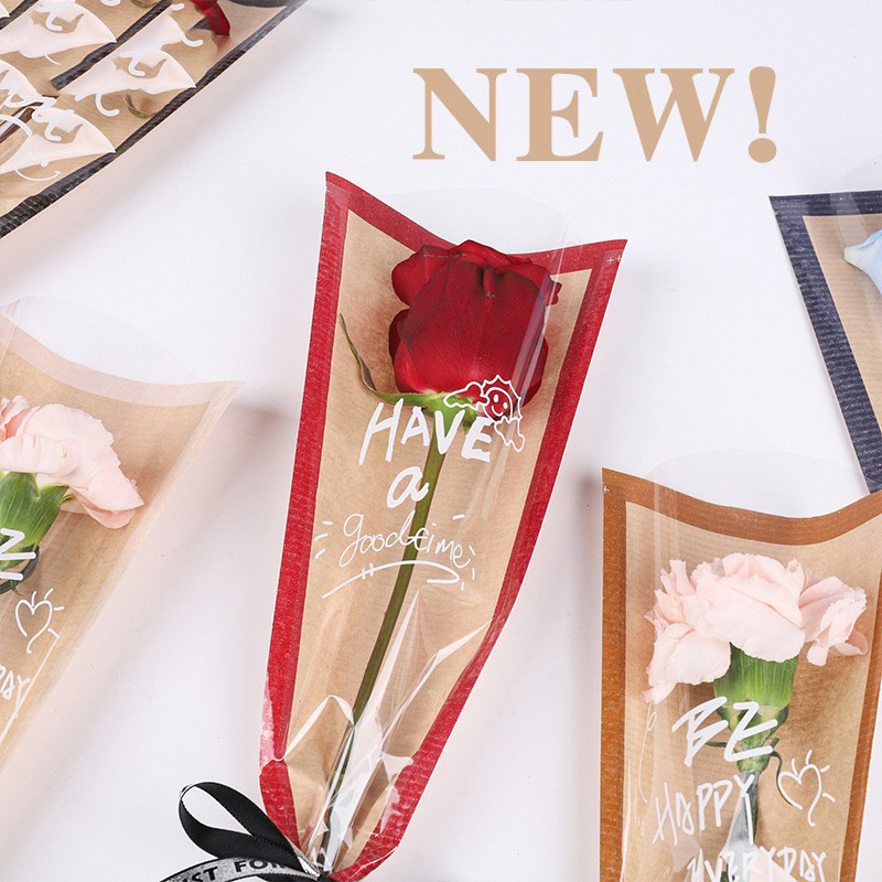 Festival Qixi Floristería Ramo de flores Paquete transparente Material de flores Papel kraft impermeable Embalaje de rosas Bolsa individual