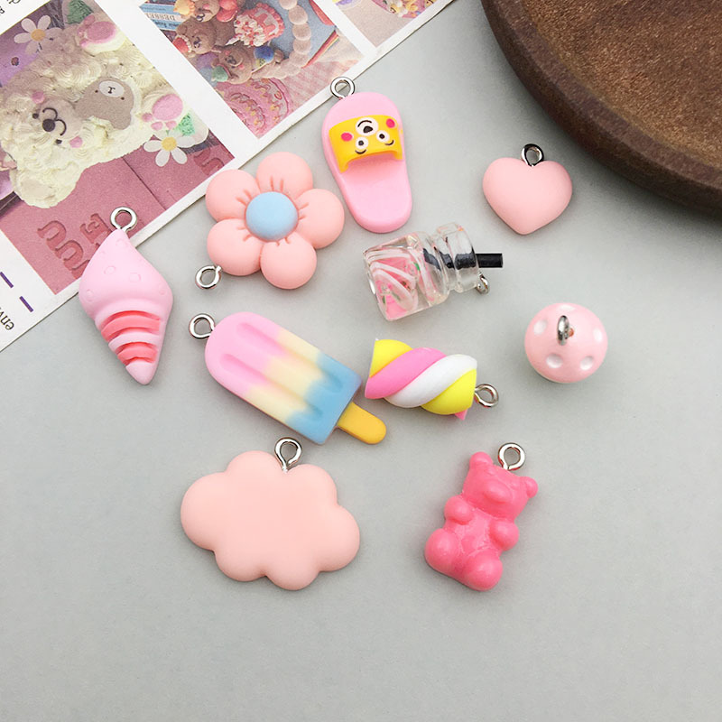 Ice Cream, Bear, Flower Pattern 10 Models Per Model 1, 10/Pack Resin Ice Cream Bear Flower Pendant