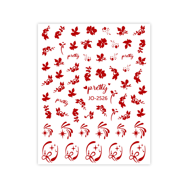 Año nuevo rojo uñas pegatinas festivo flor arco corazón francés letras ricas nuevo país estilo adhesivo uñas pegatinas