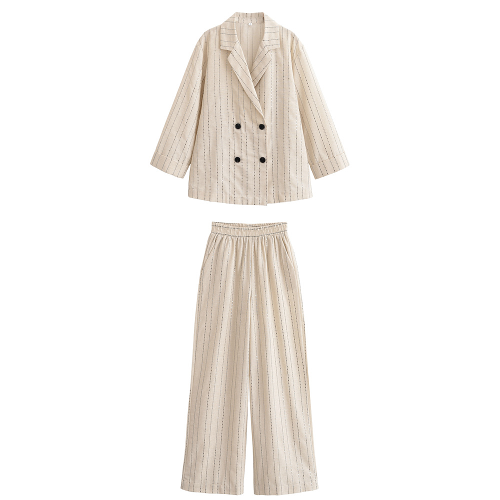 GraceChic Za Cross-Border Women's New Set Blazer + Sequin Striped Casual Pants_voghion.com