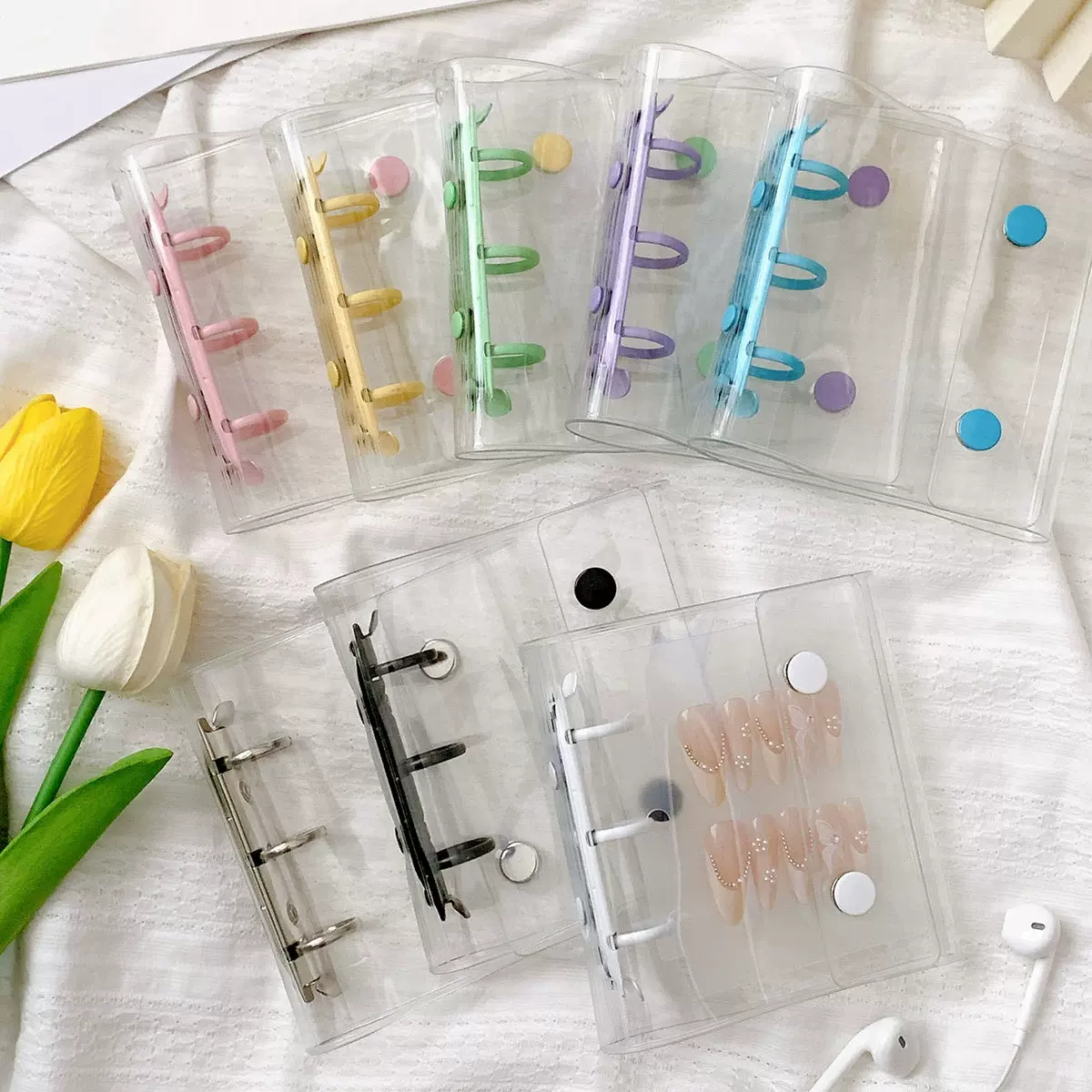 A8小清新迷你双扣三折手帐本3孔卡册彩色PVC活页手账透明外壳