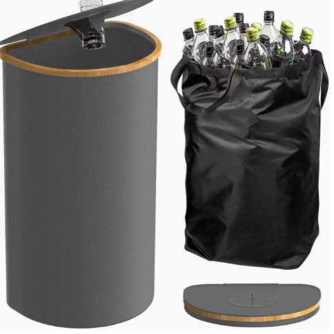 Cesta transfronteriza de artículos diversos y ropa sucia con tapa, cesta de almacenamiento de tela Oxford de bambú reciclada plegable, hogar con bolsa interior, caja de botella