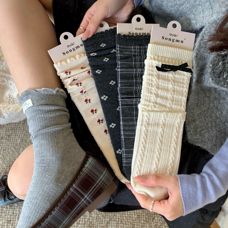 Songmu "Cloud Mist Gray Series" Retro Korean-Style Artistic Color Exquisite Sweet Seamless Mid-Calf Cotton Socks for Women Songmu "Cloud Mist Gray Series" Retro Korean-Style Artistic Color Exquisite Sweet Seamless Mid-Calf Cotton Socks for Women