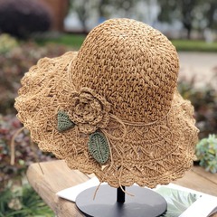 新品ビーチハット手織り夏ストローハットレディース日よけ花ファッション紫外線防止日焼け止め日よけ帽子ブーム