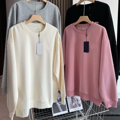 bh6225秋季男女情侣款简约百搭飞1了刺绣logo宽松圆领针织卫衣