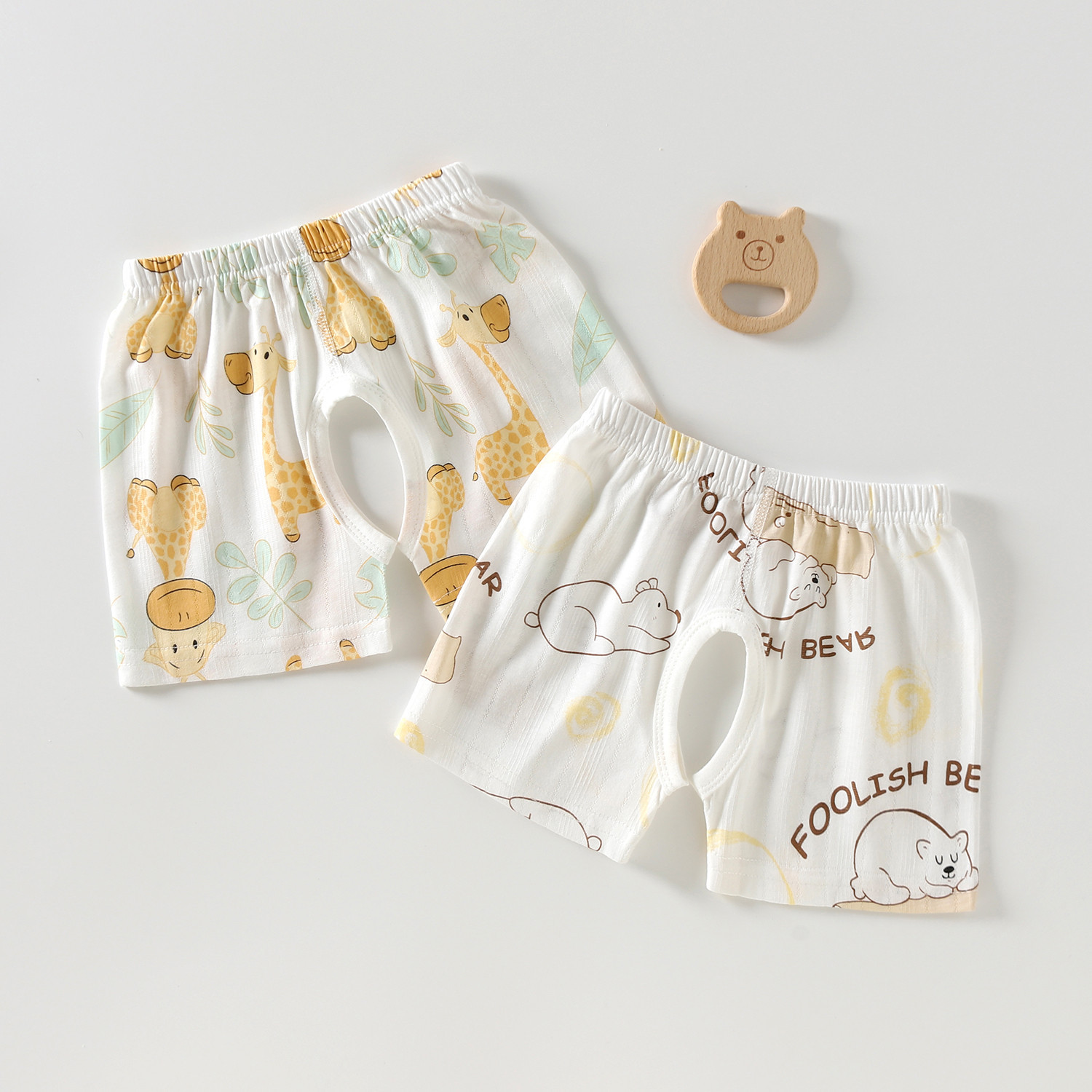 [2 Pack] Men and women children's summer cotton thin open-crotch pants baby shorts summer baby boneless pants