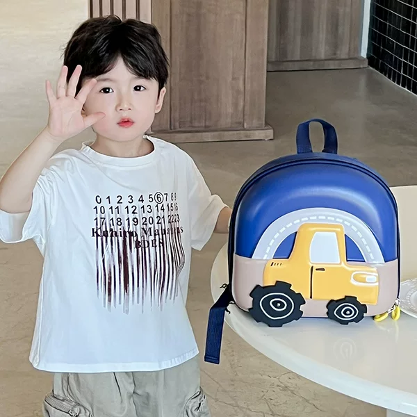New Children's Kindergarten Schoolbag Cute Anime Car Hard Shell Backpack Lunch Bag Mini Baby Backpack