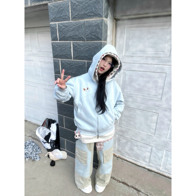 Trendy Dachshund Plaid Patchwork Cardigan Sweatshirt for Women, Spring and Autumn Zipper Cardigan, Loose Couple's High-End Jacket