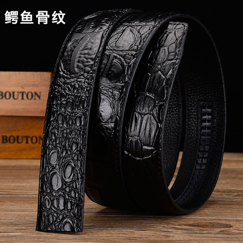 Crocodile pattern leather belt, genuine cowhide leather, casual automatic buckle without head plate, waist belt, manufacturer wholesale