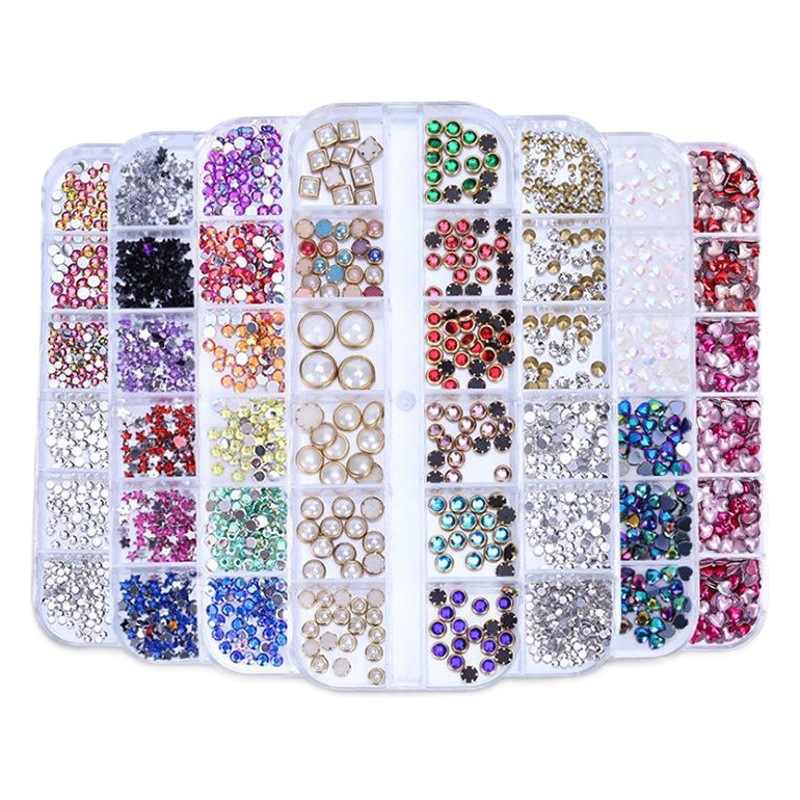 Joyería de uñas conjunto completo arco especial en forma de diamante mezclado perla mágica melocotón corazón lentejuelas uñas joyería de uñas