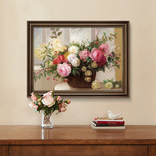 法式餐厅装饰画牡丹花油画客厅挂画欧式餐厅感壁画2024新款