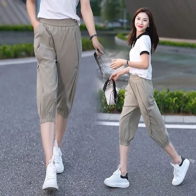 2026 New Quick-Dry Casual Pants for Women, Petite Plus Size, Summer Thin Ice Silk Jogger Cargo Capri Pants
