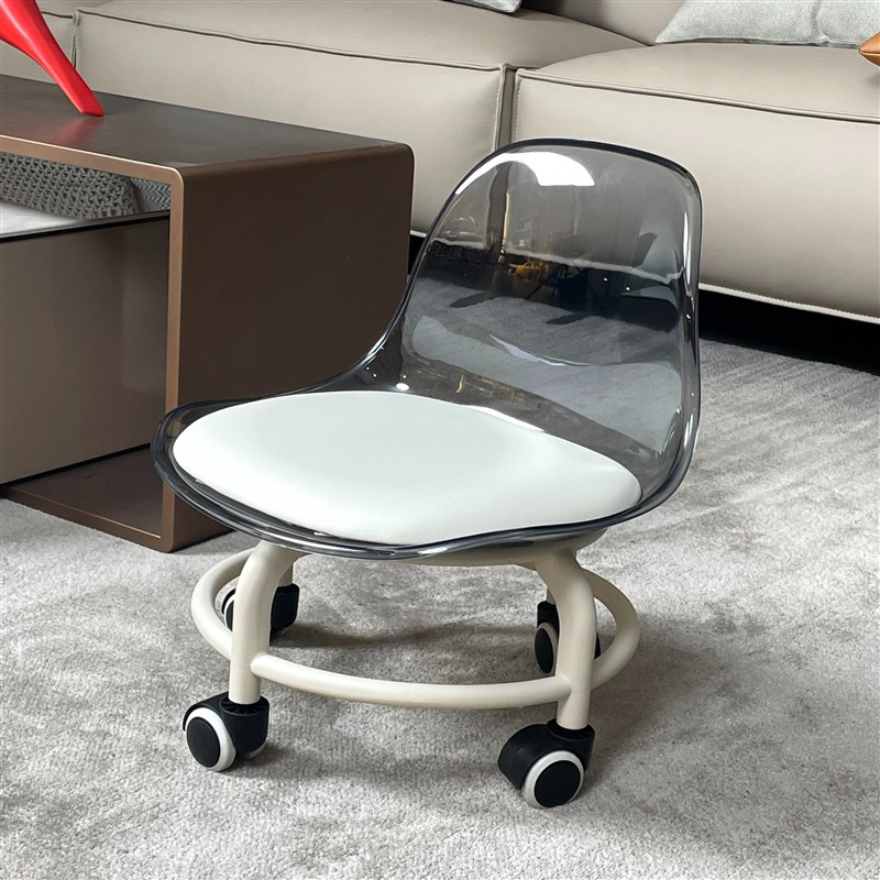 Transparent household small stool lazy glide stool rotating learning step stool swivel wheel low stool living room backrest small chair