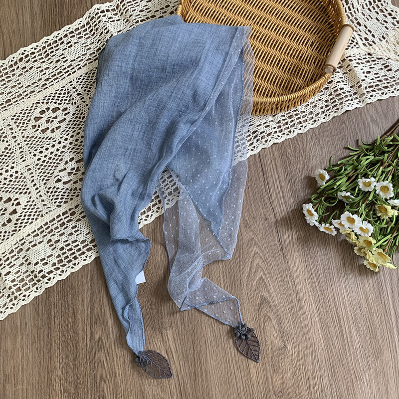 Pañuelo de seda de encaje, estilo literario de alta gama, colgante de hoja fina, bufanda pequeña, pañuelo en la cabeza, diadema pastoral femenina de verano, accesorios para el cabello