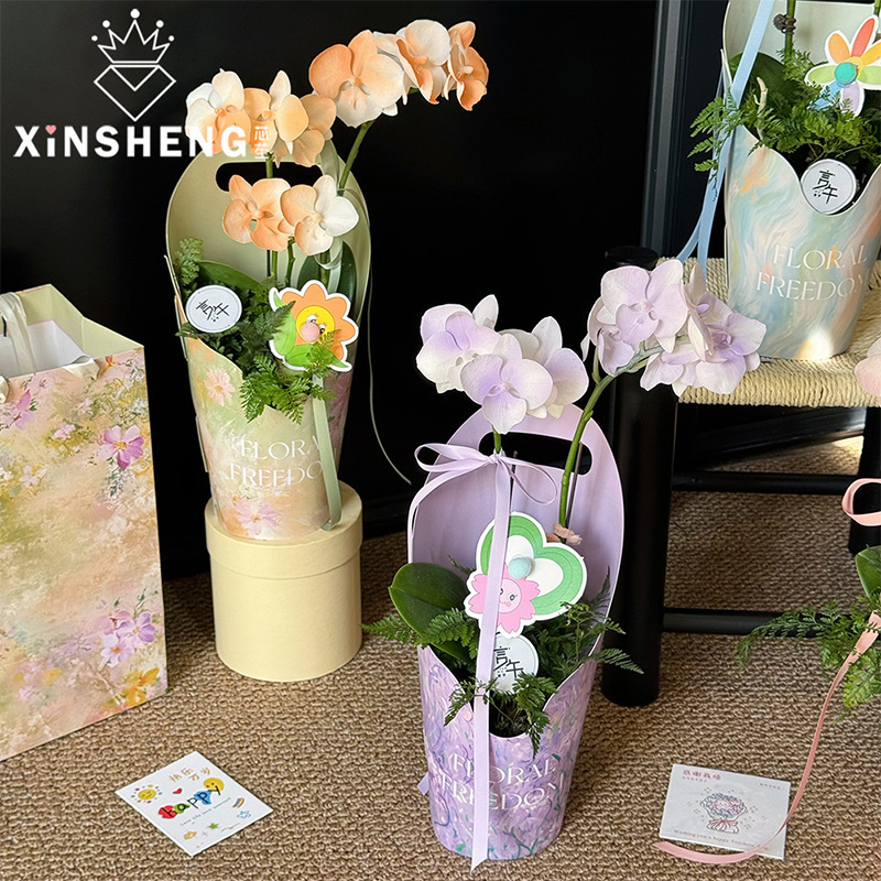 芯苼 馥郁油画圆形手提鲜花束插花盒花店花艺手工diy礼物包装资材|undefined