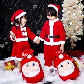 圣诞节衣服儿童宝宝套装女童裙圣诞老人服装圣诞服饰主题男童装扮