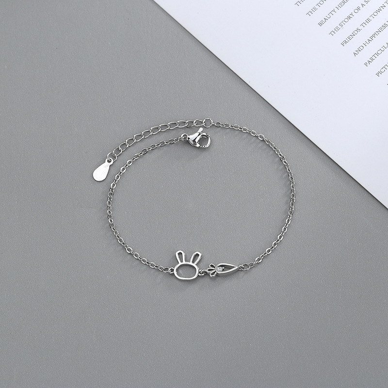10g Weight Silver Plated Plating Material Sweet Simple Style Rabbit Carrot Copper Hollow Out Inlay Zircon Silver Plated Bracelets