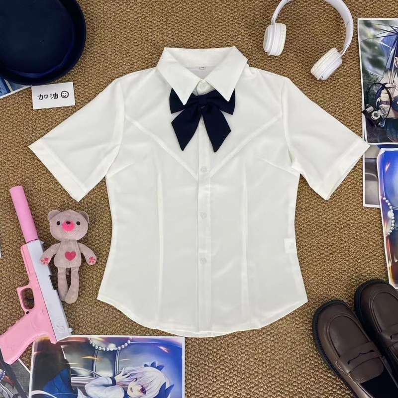 오리지널 JK 화이트 웨이스트 셔츠 가슴 라인 일본식 학교 주름 스커트 유니폼 세트 슬림 핏 슬리밍 여성