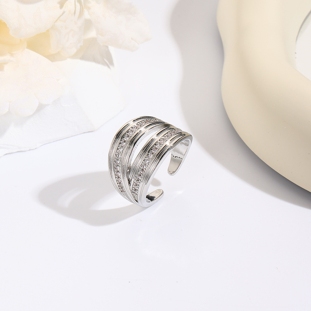 Unisex Gender Copper 18K Gold Plated Inlay Solid Color Zircon Open Rings