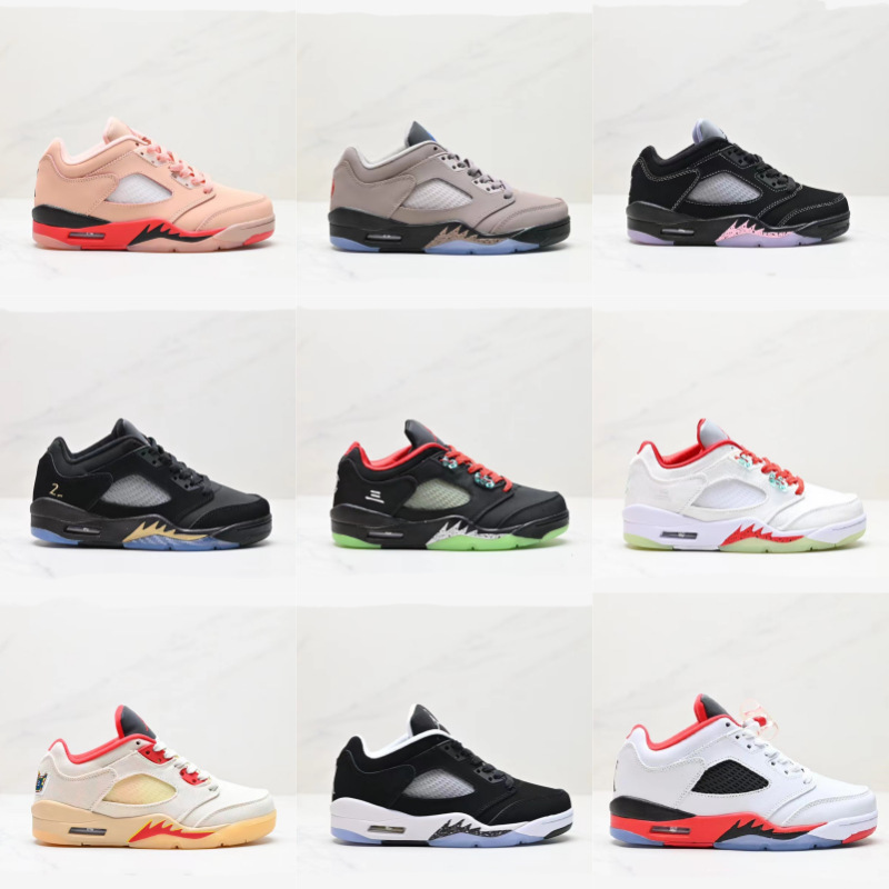 Putian Shoes Pure Original Aj5 Low and High Top Basketball Shoes Buckle Broken Flow Joe 5 White Cement Ice Blue Low Top Air Cushion Men's and Women's Sneakers