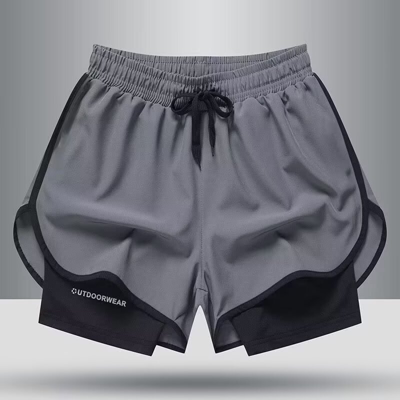 American-Style Fitness Sports Shorts Running Pants with Inner Lining, Two-In-One Training Anti-Exposure Men's Ice Silk Quick-Dry Shorts American-Style Fitness Sports Shorts Running Pants with Inner Lining, Two-In-One Training Anti-Exposure Men's Ice Silk Quick-Dry Shorts