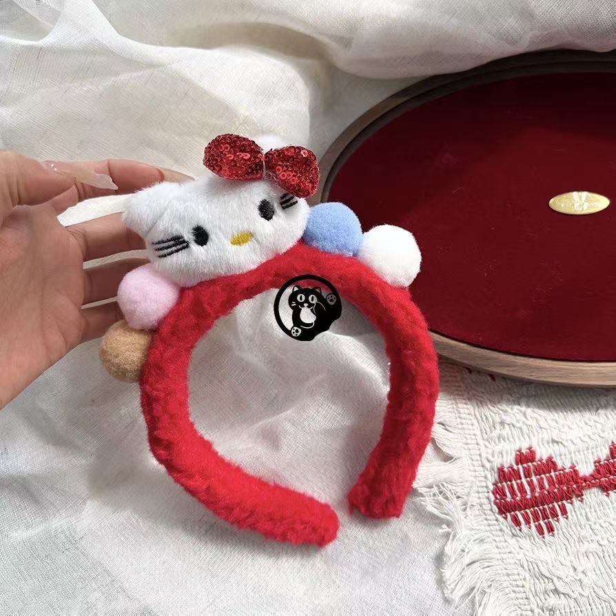 Nuevo lindo Año del Caballo festivo de peluche para las mujeres Año Nuevo lavar la cara de Navidad presión de cabello para la atmósfera de tocado rojo