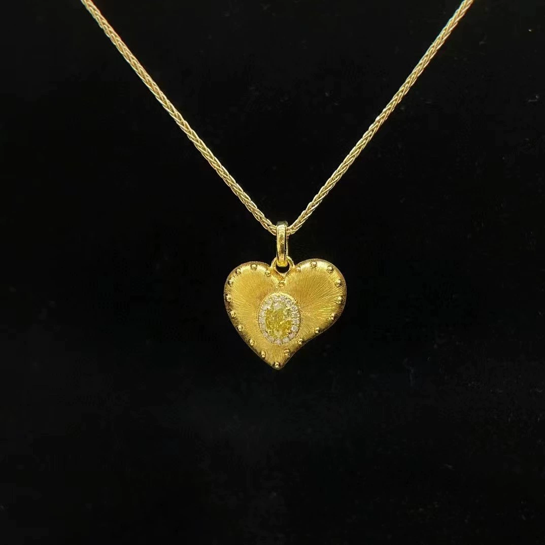 GIA International Сертификат 0.390ct18K Золотой древний метод любви овальный желтый бриллиант ожерелье изысканное сердце в форме бриллианта