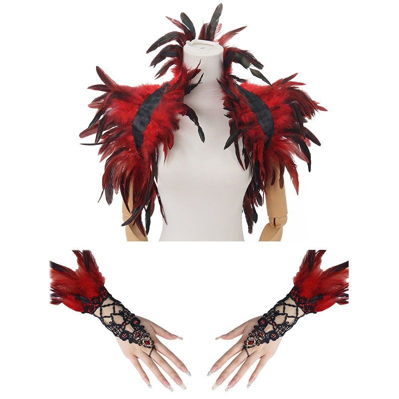 Nuevos productos transfronterizos de plumas, pañuelos de diamante, brazaletes de encaje, espectáculo de baile, vestido sexy, set oscuro