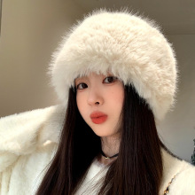 皮草毛绒帽子女秋冬日系大头围加厚保暖防寒护耳渔夫帽显脸小盆帽