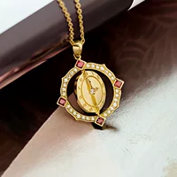Чистое золото 14K двухсторонний кулон женские часы с гранатом любовь ожерелье кулон золотые украшения 12271