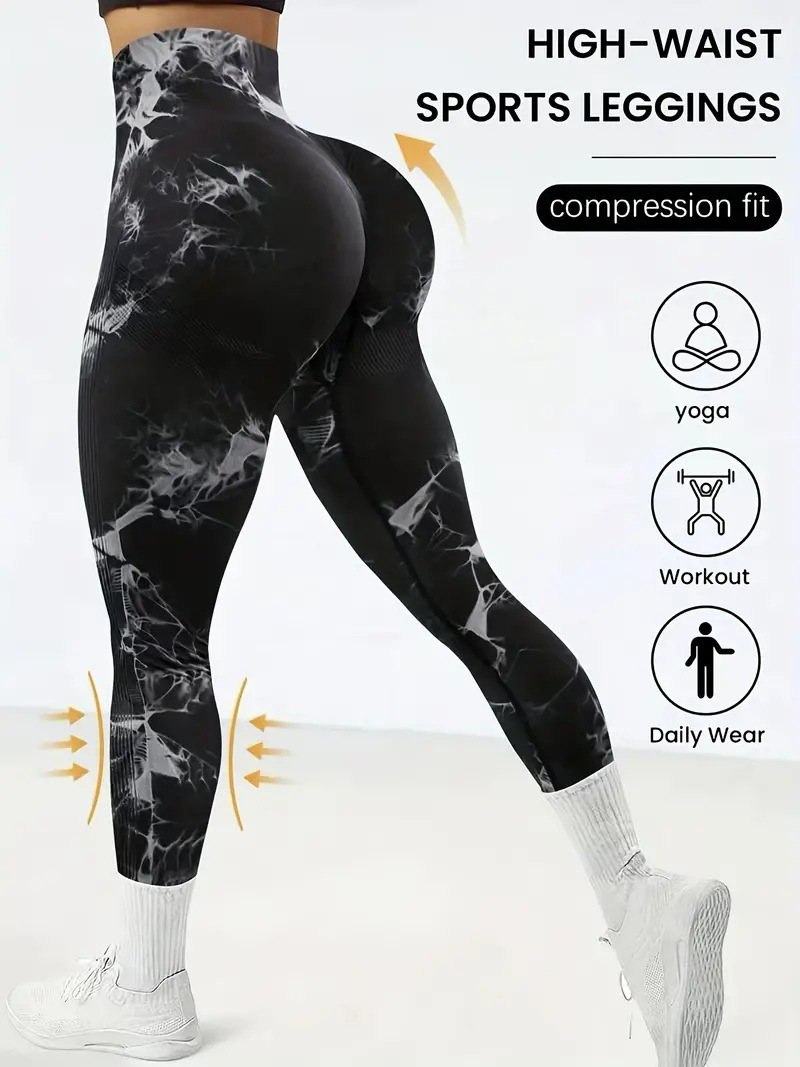 Pantalones de yoga calientes transfronterizos, tejido sin costuras teñido anudado, nalgas de melocotón transpirables, pantalones deportivos, pantalones de fitness, pantalones de yoga para mujer image 1