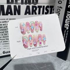 Handmade Glittering Ice Mocha Starry Star Long Full Nail Art Sticker Purple Blush Wearable Nail Sticker