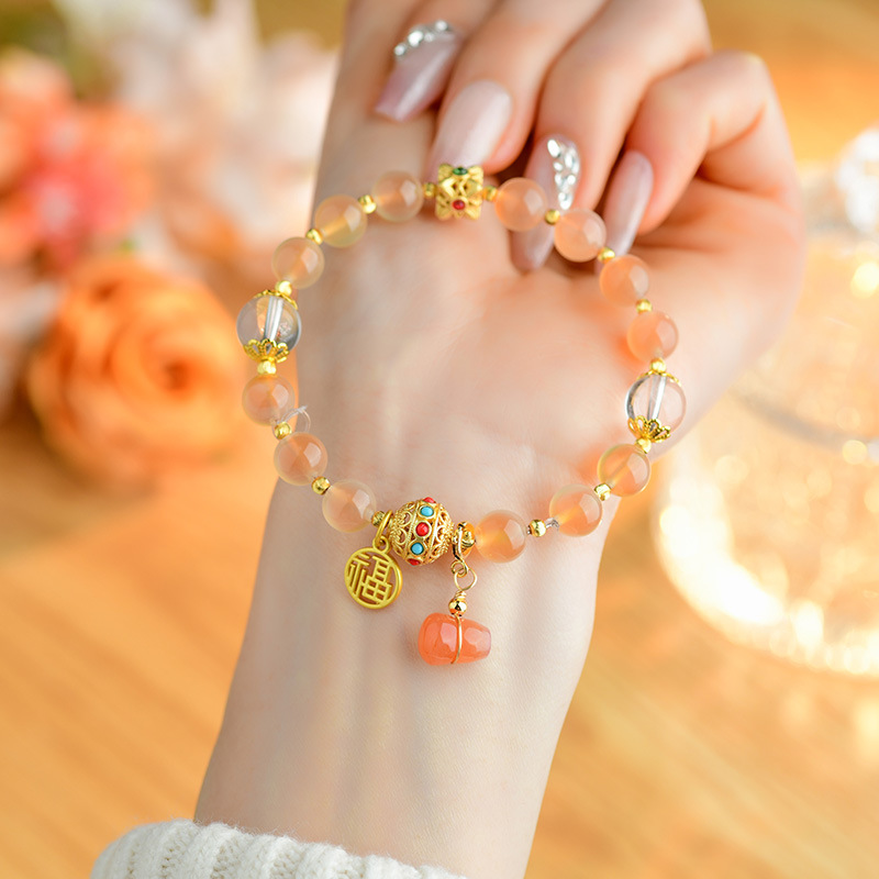 Venta al por mayor naranja azúcar corazón ágata esmalte pulsera BLANCO CRISTAL fu marca Yanyuan calabaza escénica templo nueva pulsera de las mujeres