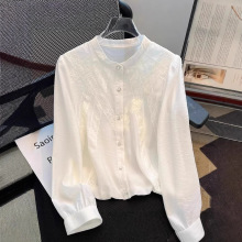 超好看白色长袖衬衫女春季2025年新款超火法式泡泡袖上衣漂亮小衫