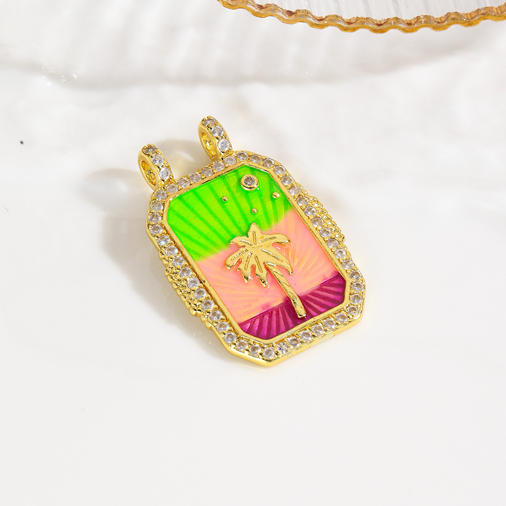 6g Weight Pendant Jewelry Making Type 18K Gold Plated Plating Material 1 Piece Quantity Daily Occasion Copper Material Rainbow, Coconut Tree, Heart Shape Pattern All Seasons Season Unisex Gender Plating Design Retro, Classic Style Style 1 Piece Copper 18K Gold Plated Rainbow Coconut Tree Heart Shape Pendant 4