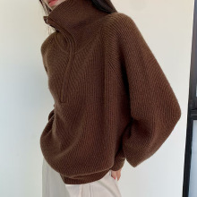 老钱风半开拉链高领全羊毛针织衫上衣女慵懒时尚减龄宽松显瘦毛衣