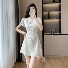 小个子高端国风提花旗袍裙改良新中式连衣裙女收腰a字气质订婚裙