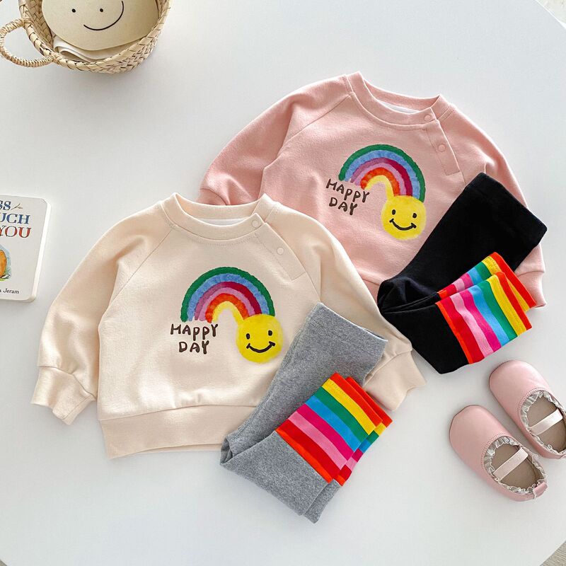 Girls Rainbow suit 0-5 Years Old Autumn South Korea Children's Clothing Baby Girl Smiley Sweatshirt Leggings Two-Piece Set AT176 Girls Rainbow suit 0-5 Years Old Autumn South Korea Children's Clothing Baby Girl Smiley Sweatshirt Leggings Two-Piece Set AT176