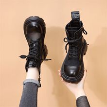 新款真皮网面双拉链马丁靴女夏2025新款薄款透气镂空短靴