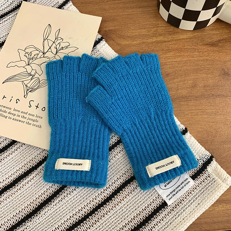 Guantes de medio dedo de invierno caliente nuevo estilo coreano de color sólido para estudiantes de escritura guantes de conducción guantes de lana de punto