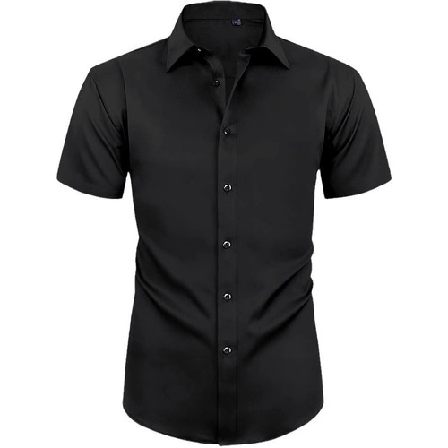 Short-sleeved solid color men's shirt, formal shirt, wrinkle-resistant men's clothing large