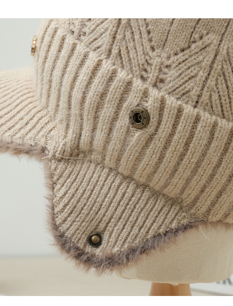 Autunno Inverno Nuovo G Label Bicolore Paraorecchie sfilacciato Esterno Foderato in pile Ispessito Antifreddo Caldo Viso-snellente Lavorato a maglia_voghion.com