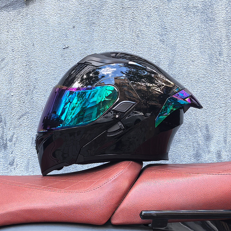 Casco de motocicleta Orz, casco, casco, doble lente, cola grande, motocicleta, casco de carrera, casco, hombres y mujeres, calor de invierno