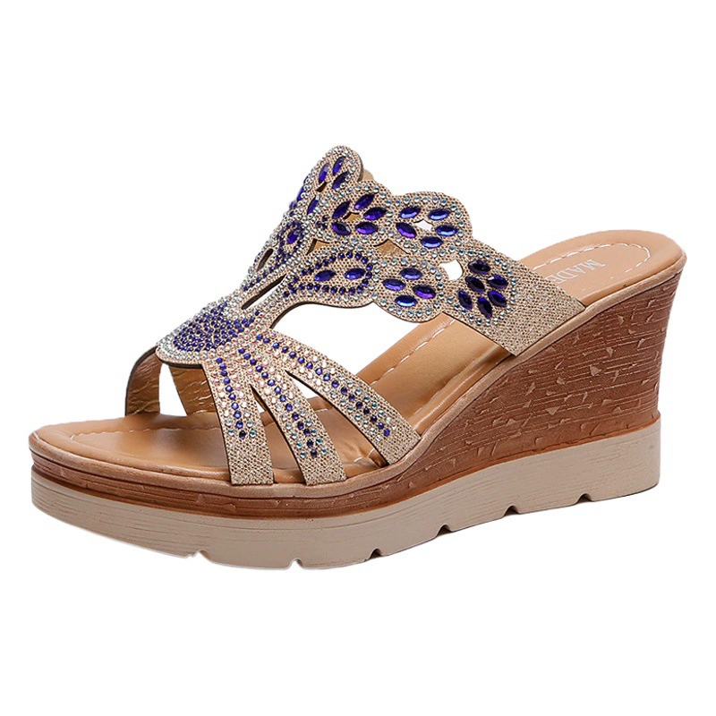 Женские сандалии-эспадрильи 2021 года, всегда в наличии, летние туфли на высоком каблуке с открытым носком и стразами, размеры 35-43, увеличивающие рост, удобные и универсальные.