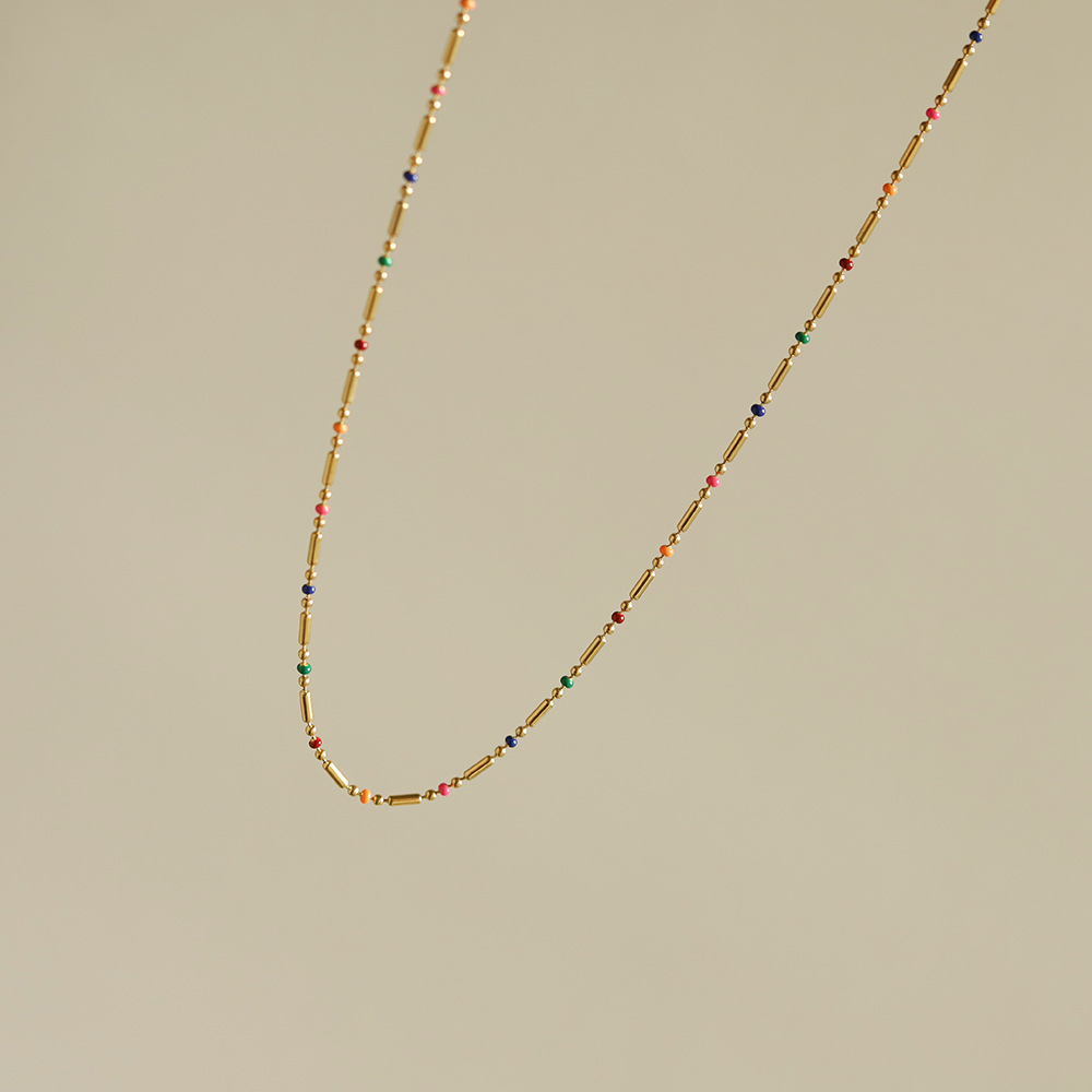 Basic Geometric Titanium Steel Necklace Beaded Stainless Steel Necklaces