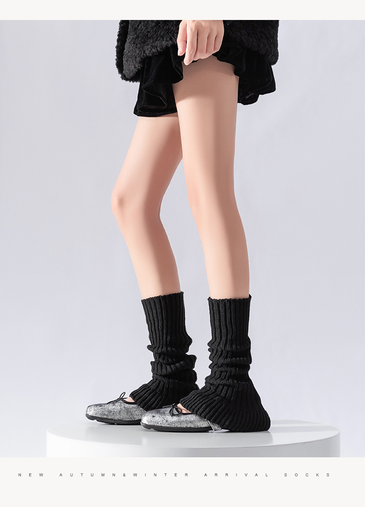 Leg Warmers Cotton Socks Autumn And Winter Solid Color Stacked Socks Vertical Striped Knitted Trumpet Ballet Style Thickened Wool Calf Leg Covers_voghion.com