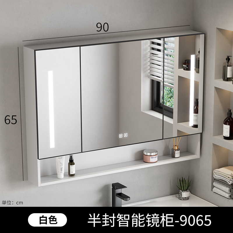 Gabinete de espejo inteligente de baño de belleza, gabinete único grueso, tipo de pared inteligente con lámpara de correa de almacenamiento integral, gabinete de espejo, lente de espejo