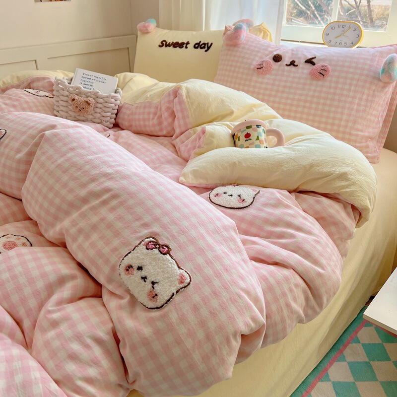 かわいいハローキティベッド4点セット ウォッシュドコットン掛け布団カバーシーツ 学生寮3点セット 0.9ベッド|undefined