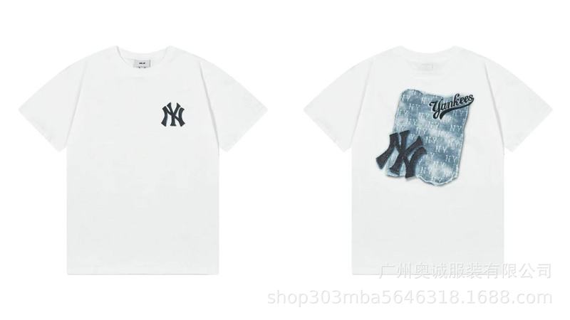 韓国 25ss 新 MLB 春夏新作 ny ビッグロゴ刺繍半袖プリントラウンドネック Tシャツ男女兼用|undefined