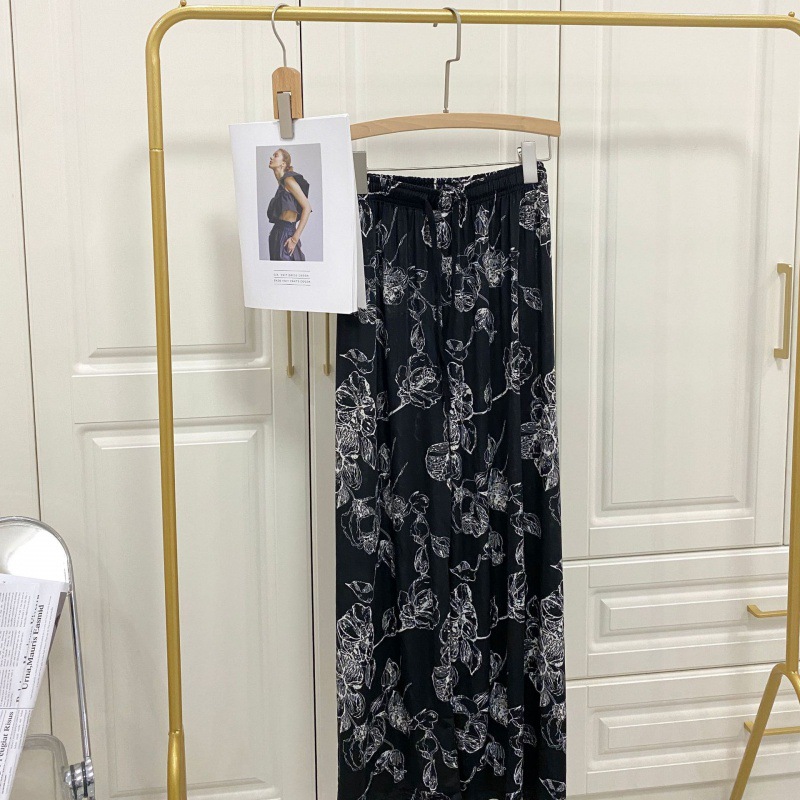 Pantalones de estilo carkala impresos pantalones de pierna ancha de verano para mujer versátil cintura alta adelgazante drapeado Pantalones rectos de moda casual